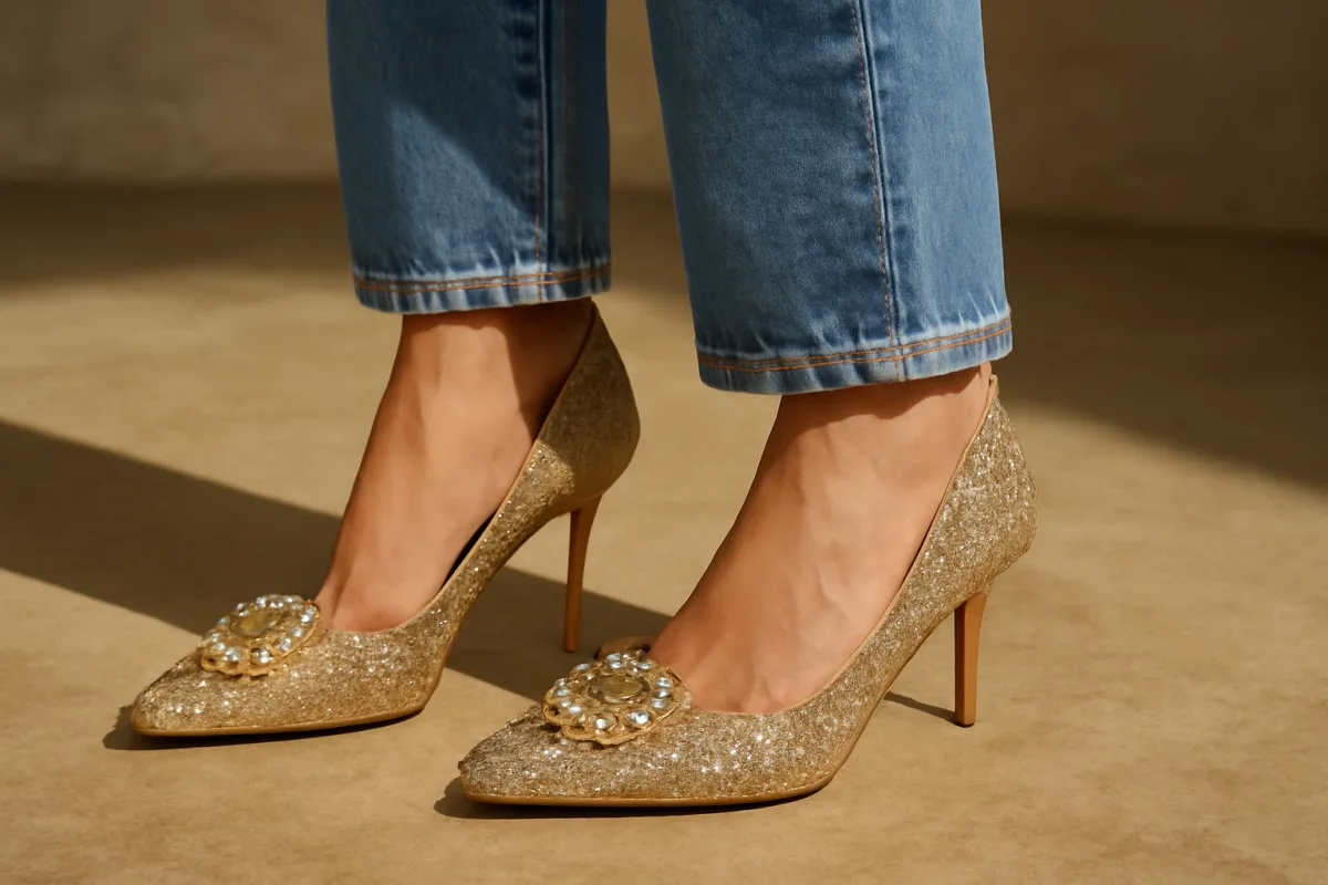 Scarpe gioiello e jeans: la combo che funziona solo con un accorgimento
